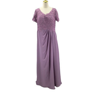 MOTHER OF THE BRIDE sz 6 M purple embroidered lace up pleated maxi dress B148